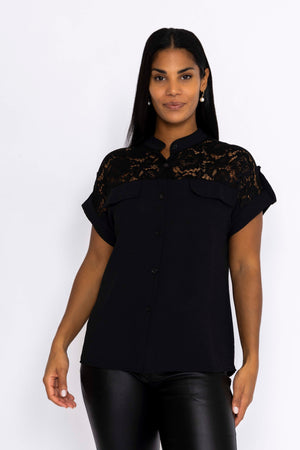 Carraig Donn Lace Insert Shirt in Black