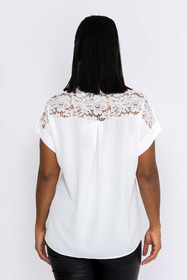 Carraig Donn Lace Insert Shirt in Ecru