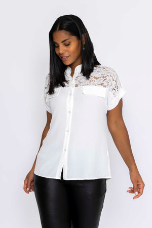 Carraig Donn Lace Insert Shirt in Ecru