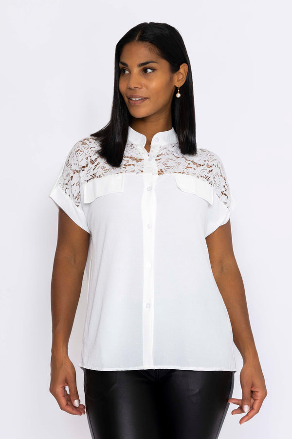 Carraig Donn Lace Insert Shirt in Ecru