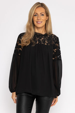 Carraig Donn Lace Sleeve Blouse in Black