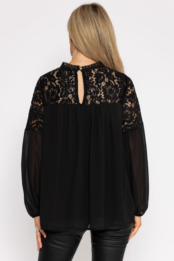 Carraig Donn Lace Sleeve Blouse in Black