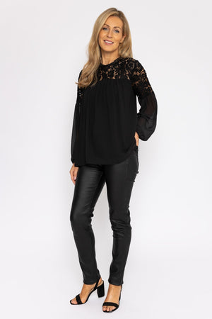 Carraig Donn Lace Sleeve Blouse in Black