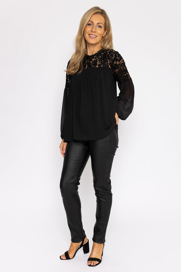 Carraig Donn Lace Sleeve Blouse in Black