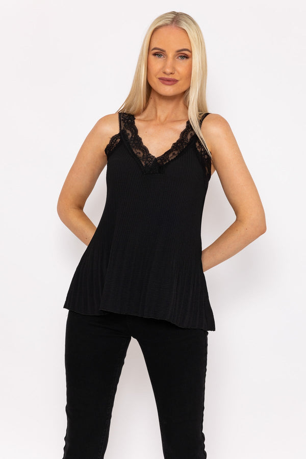 Carraig Donn Lace Trim Pleated Cami in Black