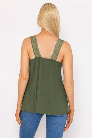 Carraig Donn Lace Trim Pleated Cami in Khaki