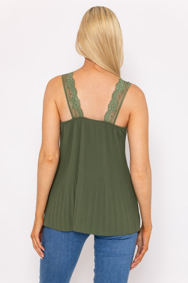Carraig Donn Lace Trim Pleated Cami in Khaki