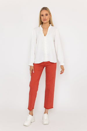 Carraig Donn Lace Trim Top in Ecru