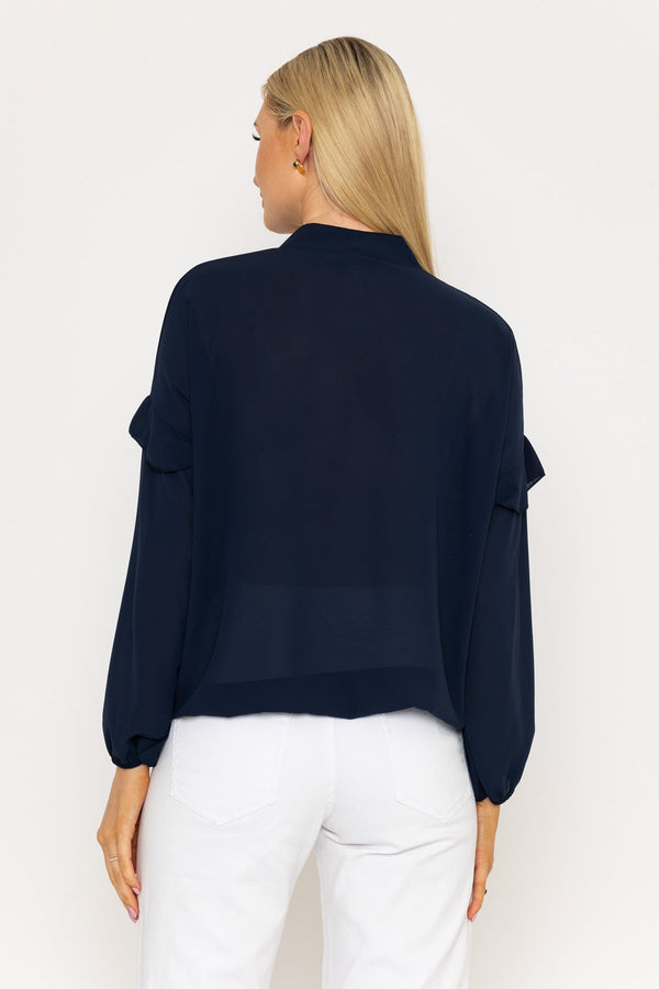 Carraig Donn Lace Up Blouse in Navy