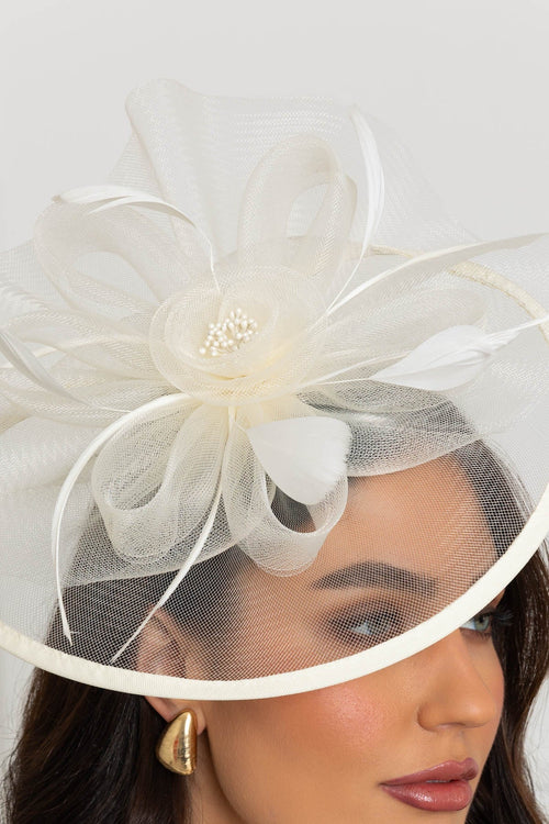 Carraig Donn Large Cream Fascinator with Floral Bow
