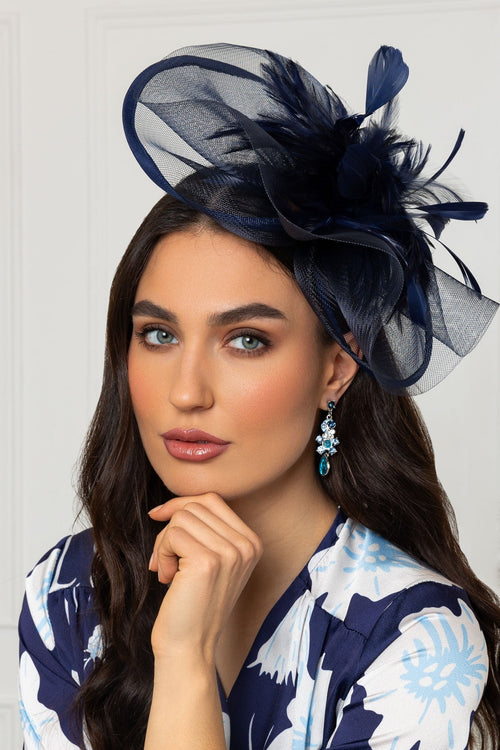 Large Navy Fascinator with Feather