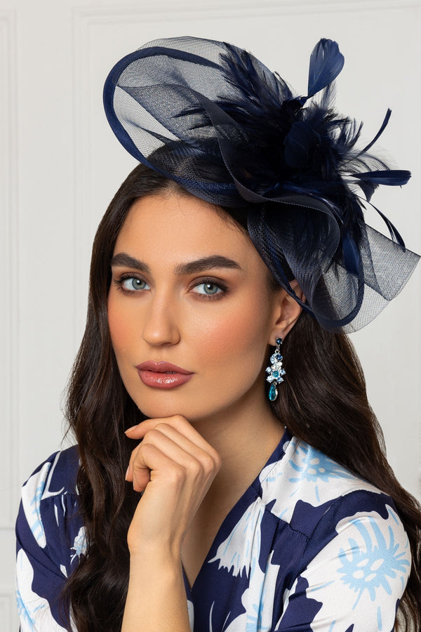 Carraig Donn Large Navy Fascinator with Feather