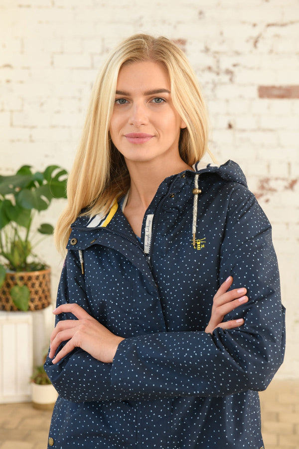 Carraig Donn Long Beachcomber Jacket in Navy Dot