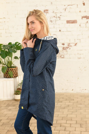 Carraig Donn Long Beachcomber Jacket in Navy Dot