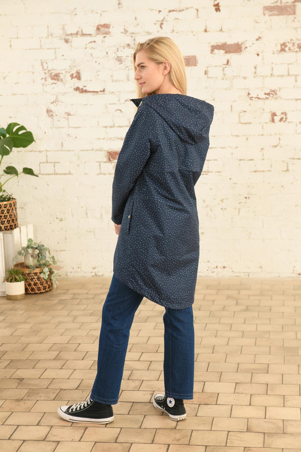 Carraig Donn Long Beachcomber Jacket in Navy Dot