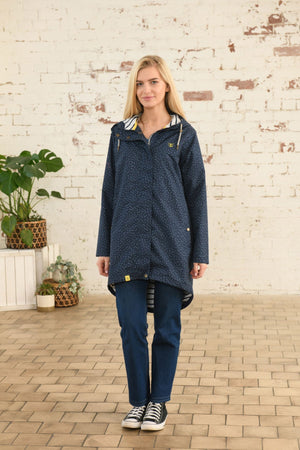 Carraig Donn Long Beachcomber Jacket in Navy Dot