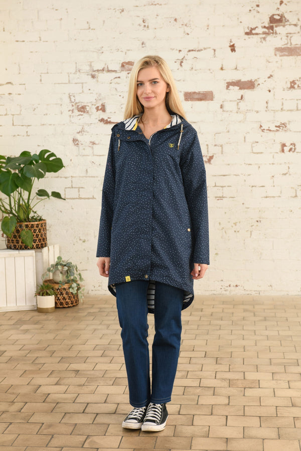 Carraig Donn Long Beachcomber Jacket in Navy Dot