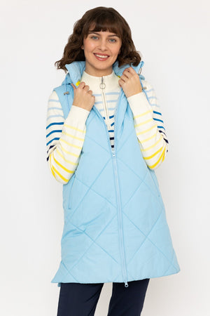 Carraig Donn Long Hooded Gilet in Blue