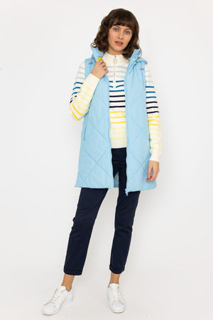 Carraig Donn Long Hooded Gilet in Blue