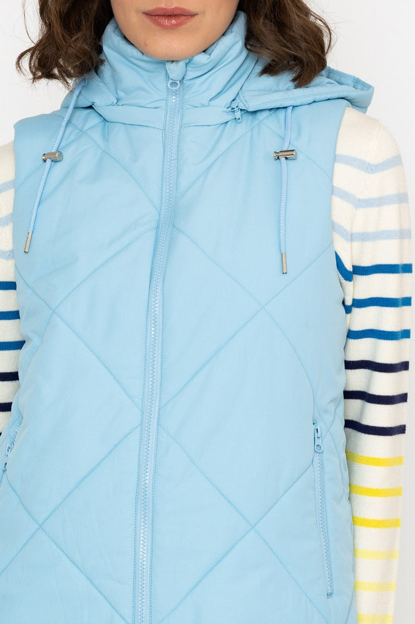 Carraig Donn Long Hooded Gilet in Blue