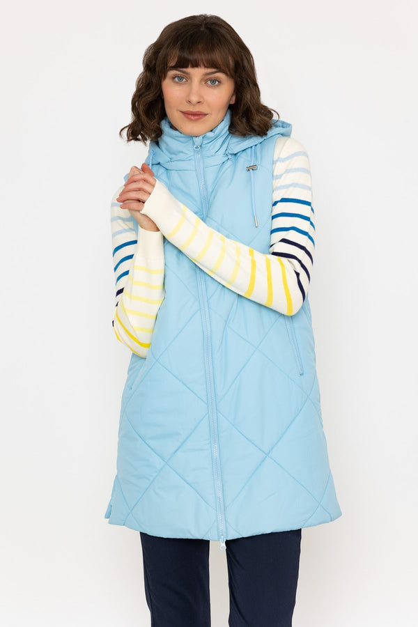 Carraig Donn Long Hooded Gilet in Blue