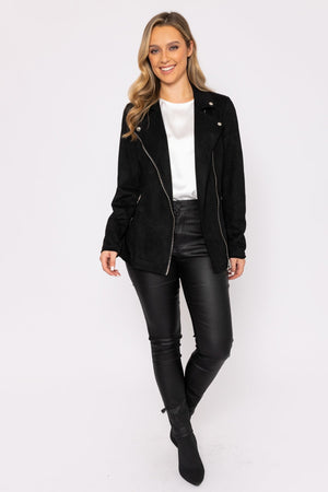 Carraig Donn Long Line Suede Biker in Black
