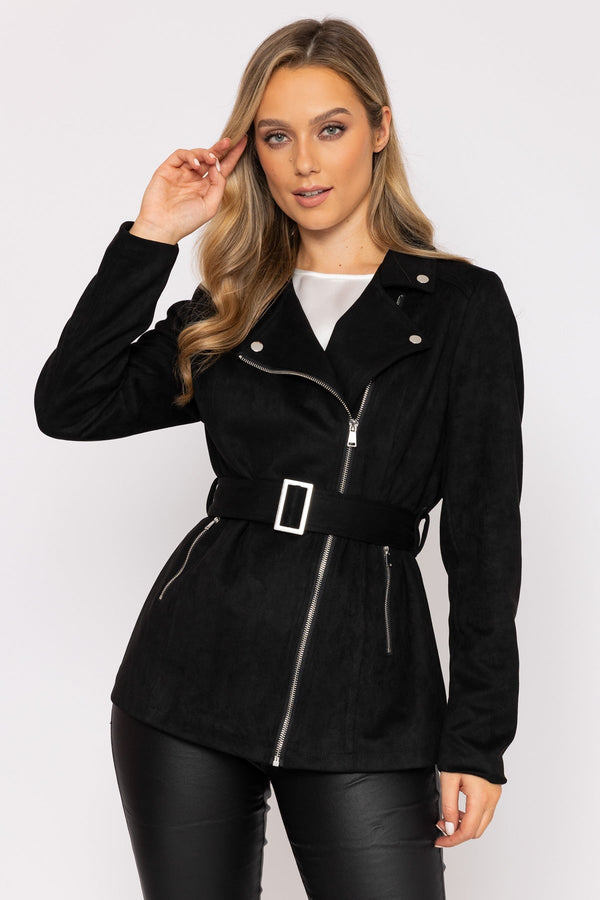 Carraig Donn Long Line Suede Biker in Black