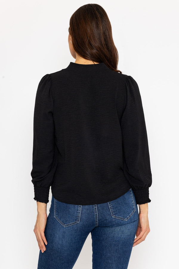 Carraig Donn Long Sleeve Collarless Top in Black
