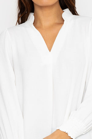 Carraig Donn Long Sleeve Collarless Top in Ecru