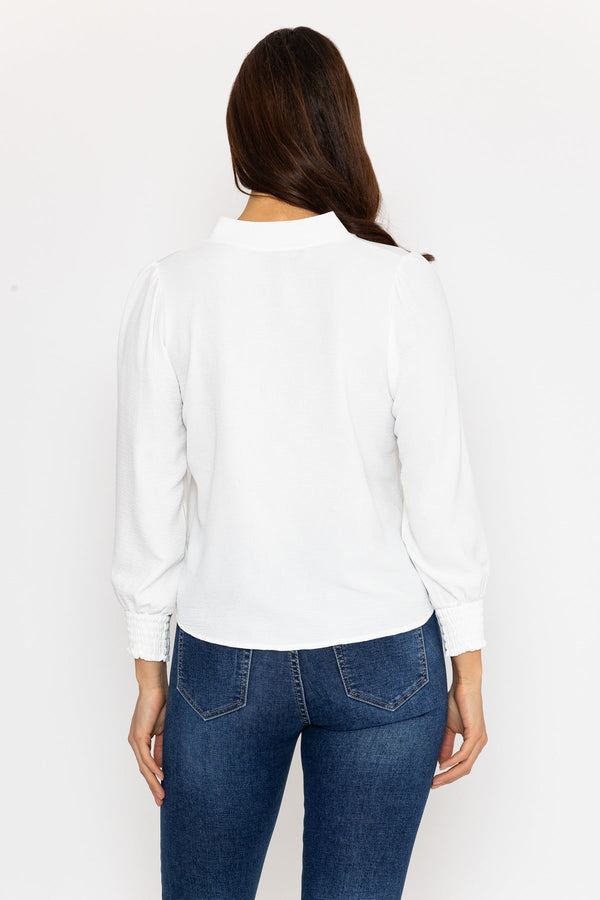 Carraig Donn Long Sleeve Collarless Top in Ecru