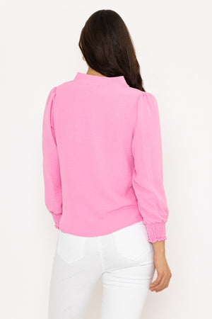 Carraig Donn Long Sleeve Collarless Top in Pink