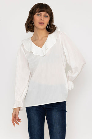 Carraig Donn Long Sleeve Ruffle Blouse in Ivory