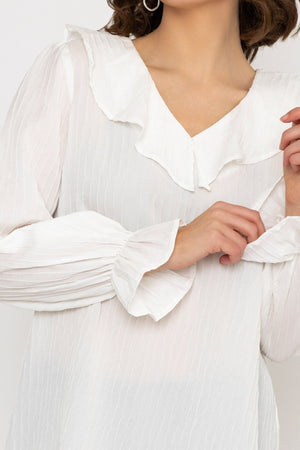 Carraig Donn Long Sleeve Ruffle Blouse in Ivory