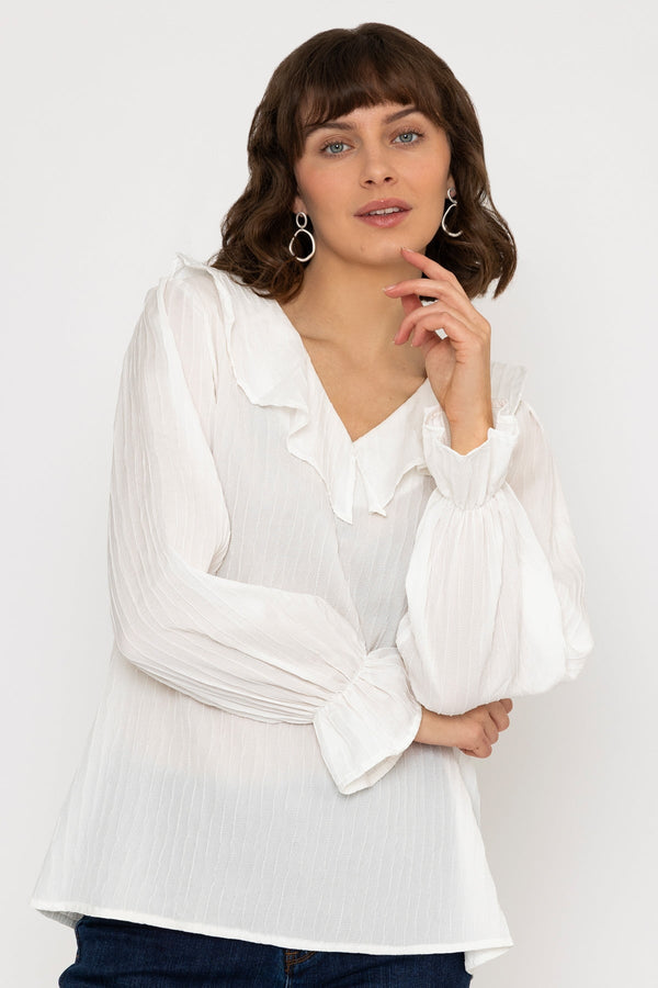 Carraig Donn Long Sleeve Ruffle Blouse in Ivory