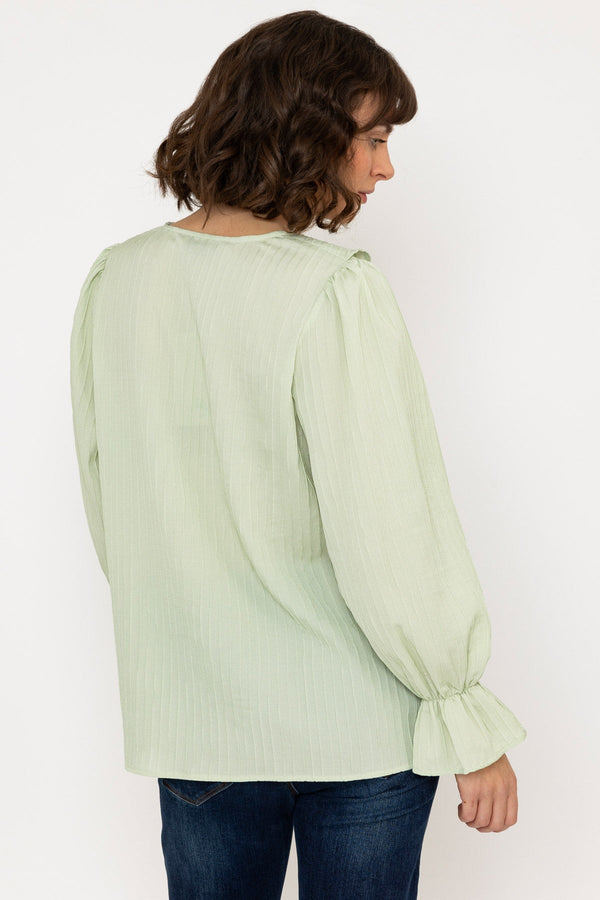 Carraig Donn Long Sleeve Ruffle Blouse in Sage