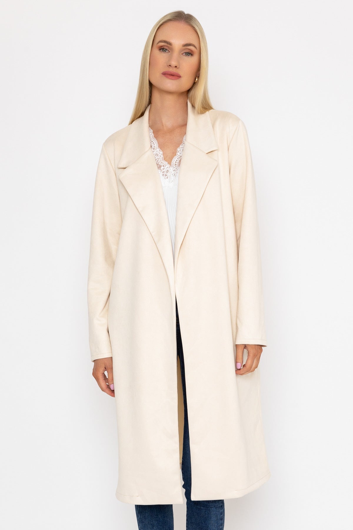 Long Suede Coat in Beige