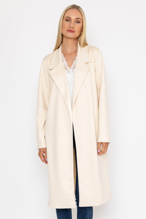 Carraig Donn Long Suede Coat in Beige