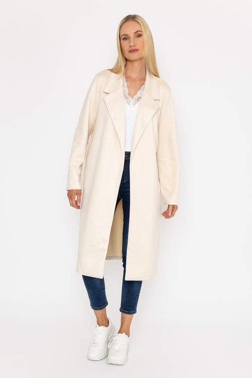 Carraig Donn Long Suede Coat in Beige