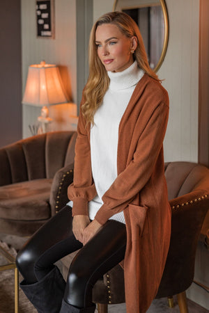 Carraig Donn Longline Cardigan in Brown