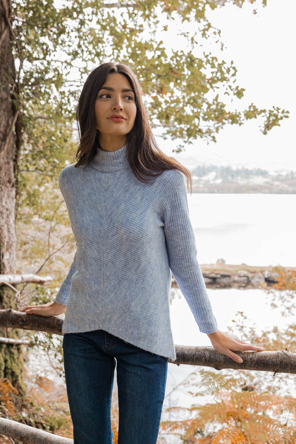 Carraig Donn Longline High Neck Knit in Blue