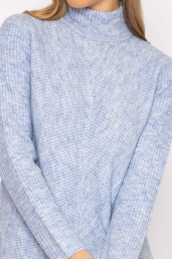 Carraig Donn Longline High Neck Knit in Blue