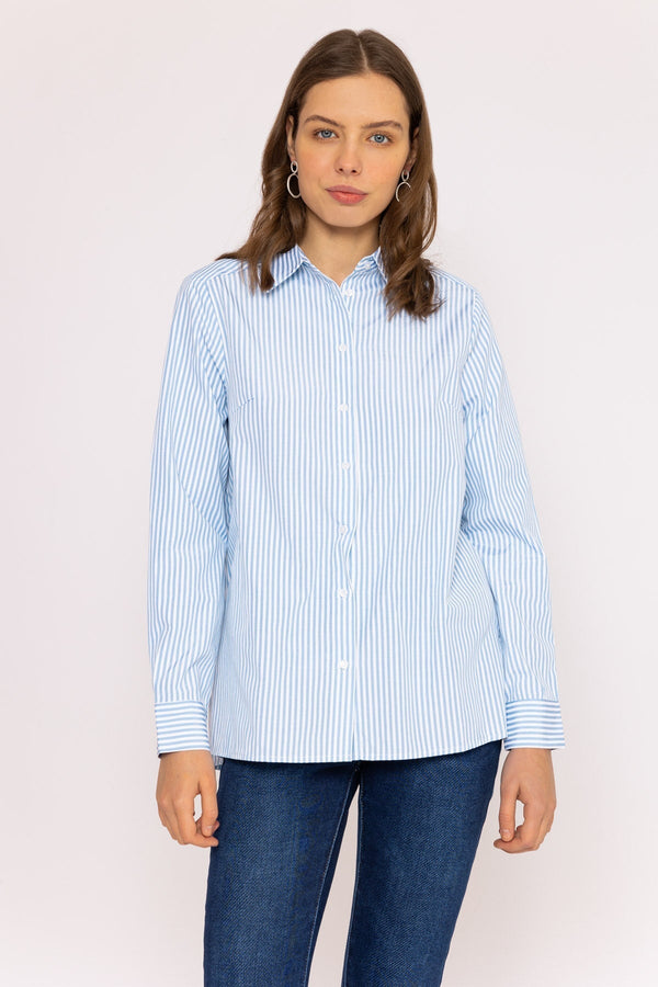 Carraig Donn Longline Stripe Shirt in Blue