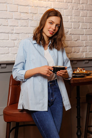 Carraig Donn Longline Stripe Shirt in Blue