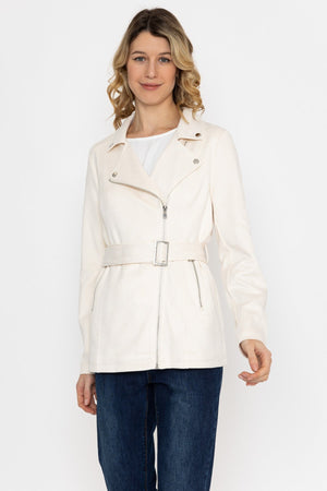 Carraig Donn Longline Suede Biker in Ecru