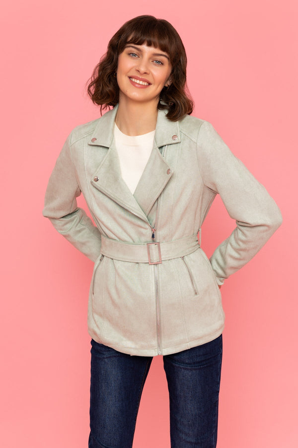 Carraig Donn Longline Suede Biker in Sage