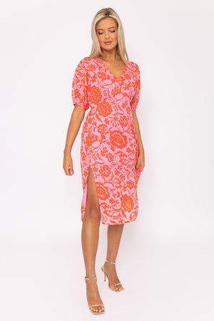 Carraig Donn Luna Pink Print Midi Dress