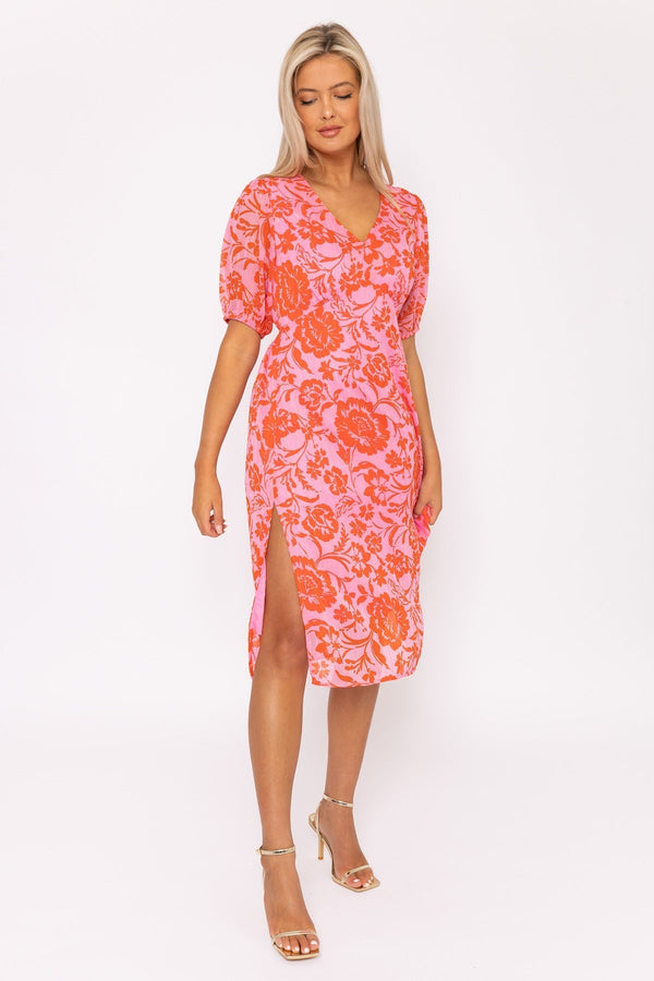Carraig Donn Luna Pink Print Midi Dress