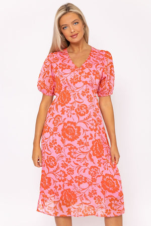 Carraig Donn Luna Pink Print Midi Dress