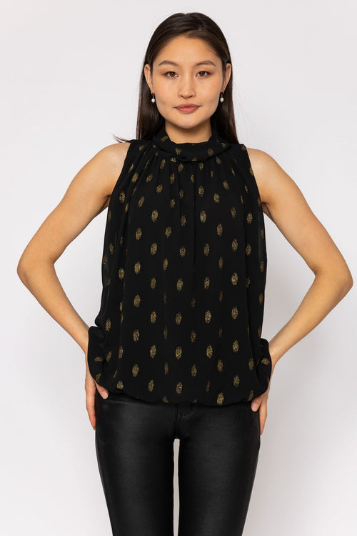 Lurex Print Halter Top in Black