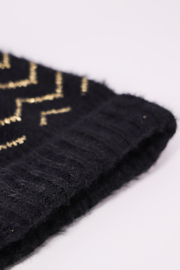 Carraig Donn Lurex Stripe Beanie in Black